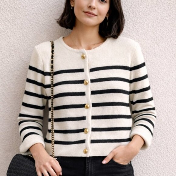 H&M Sweaters - H & M women's navy and cream cardigan Size S business casual